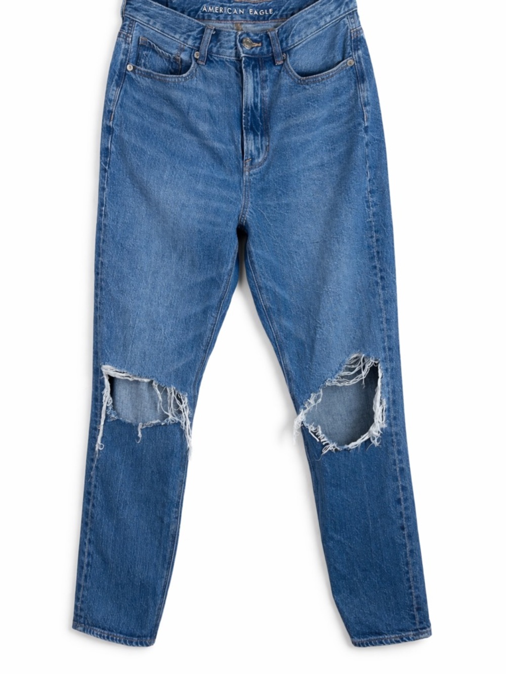 American Eagle High Rise Mom Jeans Distressed Ripped Blue Denim 29x28